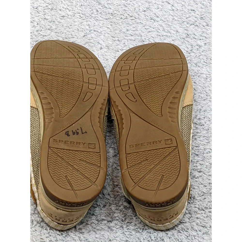 Sperry Topsiders Coastal Boat Fishing Tan Leather/Tweed Gold‎ Women's 9M Shoes
